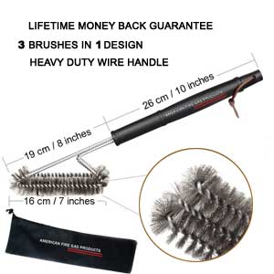 18"- 3 in 1 Stainless Steel Brushes - Heavy Duty Barbecue Cleaner Tools, Perfect for Weber Charcoal, Charbroil, Gas, Electric, Smoker & Infrared BBQ Grills + Nylong Bag