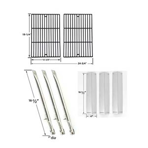 Repair Kit For BBQ Grillware GGPL-2100 Gas Grill Includes 3 Stainless Steel Burners, 3 Stainless Steel Heat Shields and Porcelian Cast Cooking Grates