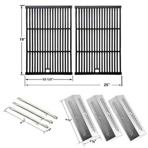 Repair Kit For Sterling 526454, 526464, 536454, 536464 BBQ Gas Grill Includes 3 Stainless Burners, 3 Stainless Heat Plates and Cast Cooking Grates