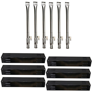 Replacement bbq parts for Dyna-Glo DGE486BNP, DGE486BNP-D, DGE486BSP-D, DGE486GSP, DGE486GSP-D, DGE486BSP Gas Grills Models Includes 6 Stainless Steel Burners & 6 Porcelain Heat Plates