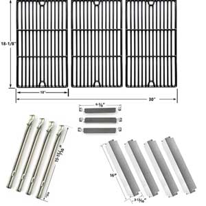 Repair Kit For Charbroil Commercial 463247310 BBQ Gas Grill Includes 4 Stainless Burners, 4 Stainless Heat Plates, 3 Crossover Tubes and Porcelain Cast Grates