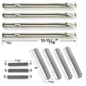 4 Pack Replacement Repair kit For Charbroil 463247310,463257010 Gas Grill Models - Crossover Tubes, 4 Stainless Steel Burners & 4 Heat Shields