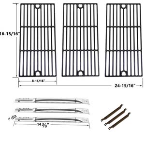 Repair Kit For Charbroil 463320109, 463320110, 463470109 BBQ Gas Grill Includes 3 Stainless Steel Burner, 3 Crossover Tubes and Porcelain Cast Grates