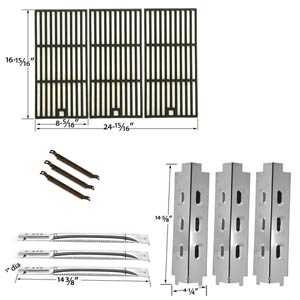 Repair Kit For Charbroil 463320109 BBQ Gas Grill Includes 3 Stainless Steel Burner, 3 Stainless Steel Heat Plate, 3 Crossover Tubes and Porcelain Grates