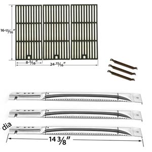 Repair Kit For Charbroil 463320109, 463320110, 463470109 BBQ Gas Grill Includes 3 Stainless Steel Burner, 3 Crossover Tubes and Porcelain Cast Grates