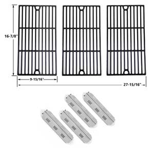 Replacement Charbroil 463420507, 463420509, 463460708, 463460710 BBQ Repair Kit - 4 Heat Plates and Porcelain Cast Cooking Grates, Set of 3