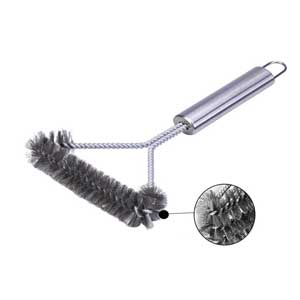 12 Inch 3 Sided Stainless Steel BBQ Grill Brush, for Big Green Egg Charcoal, Charbroil, Gas, Electric, Smoker, Weber & Infrared BBQ Grills + Nylong Bag