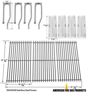 Replacement Jenn-Air 720-0337, 720-0586A, 720-0586A Gas Grill Repair Kit Includes 4 Stainless Heat Plates and 4 Stainless Steel Burners and Stainless Steel Grates