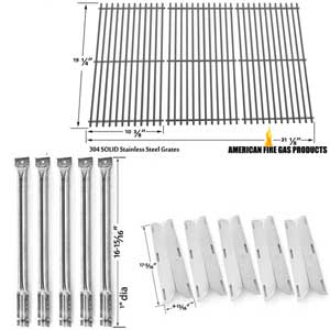 Replacement Repair Kit For Perfect Flame 720-0522, Charmglow 720-0396, 720-0578 Gas Grill Includes 5 Stainless Steel Burners, 5 Stainless Steel Heat Shields and Stainless Steel Cooking Grates