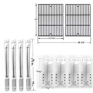 Repair Kit For Nexgrill 720-0670-C BBQ Gas Grill Includes 4 Stainless Burners, 4 Stainless Heat Plates and Porcelain Cast Cooking Grates