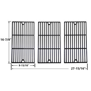 Porcelain Cast Iron Replacement Cooking Grids For Master Chef 85-3100-2, 85-3101-0, G43205, T480 and Kenmore 463420507, 461442513 Gas Grill Models, Set of 3