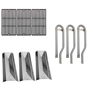 BBQ Replacement Kit for Cuisinart 85-3087-4, Ceramic 900, G61802, G61803, G61804, Gourmet Infrared Pro 900, Gas Models Includes 3 Grill Burners, 3 Heat Plates and Porcelain Cast Grates, Set of 3