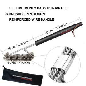 18"- 3 in 1 Metal Clip Stainless Steel Brushes - Heavy Duty Barbecue Cleaner Tools, Perfect for Weber Charcoal, Charbroil, Gas, Electric, Smoker & Infrared BBQ Grills + Nylong Bag