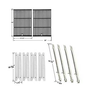 Repair Kit For Brinkmann 810-8401-S BBQ Grill Includes 4 Stainless Heat Plates, 4 Stainless Burners and Porcelain Cast Cooking Grates