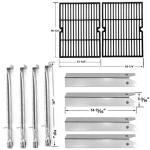 Uniflame Pinehurst GBC750W Gas BBQ Grill Replacement 4 Stainless Burners, 4 Stainless Heat Plates & Porcelain Cast Cooking Grates