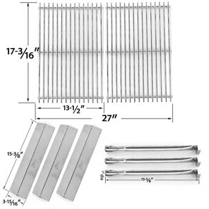 Repair Kit for Uniflame GBC983W-C, 3 Burner BBQ Gas Grill Includes 3 Stainless Steel Heat Plates, 3 Stainless Burners and Stainless Cooking Grids