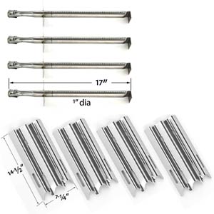4 Pack Replacement Kit For Vermont Castings, CF9030, CF9050, CF9055 3A, CF9055 3B, CF9056, CF9080, CF9085, CF9085 3A, CF9085 3B, CF9086, Experience, Gas Grill Models - 4 Stainless Burners and 4 Heat Shields
