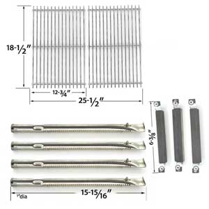 Repair Kit For Kenmore Sears 16644 BBQ Gas Grill Includes 4 Stainless Steel Burners, 3 Crossover Tubes and Stainless Steel Cooking Grates
