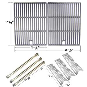 Repair Kit For Perfect Flame SLG2007B, 63033, SLG2007BN, 64876 BBQ Gas Grill Includes 3 Stainless Burners, 3 Stainless Heat Plates and Cast Iron Cooking Grates