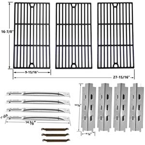 Repair Kit For Charbroil 463440109 BBQ Gas Grill Includes 4 Stainless Steel Burner, 4 Stainless Steel Heat Plate, 3 Crossover Tubes and Porcelain Cast Cooking Grates