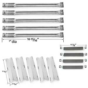 Repair Kit For Charmglow 720-0396, 720-0578 Five Burner Gas Grill Includes 5 Stainless Steel Burners, 5 Stainless Steel Heat Shields and 4 Crossover Tubes