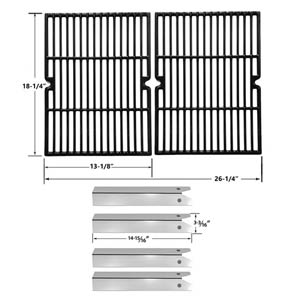 Repair Kit for Uniflame Pinehurst GBC750W BBQ Gas Grill Includes 4 Stainless Steel Heat Plates and Cast Cooking Grids